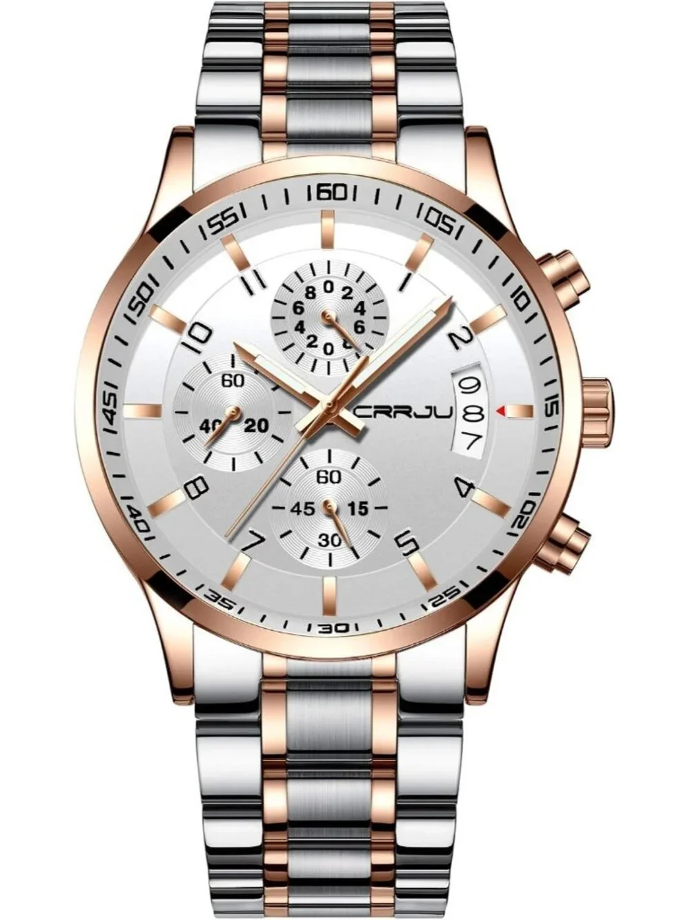 Men's Rose Gold Silver Analog Stainless Steel Waterproof Chronograph Wrist Watch